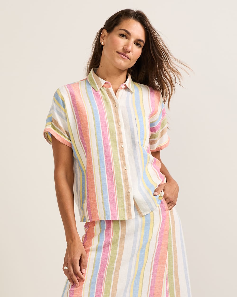 PENDLETON WOMEN'S SHORT-SLEEVE STRIPE LINEN SHIRT