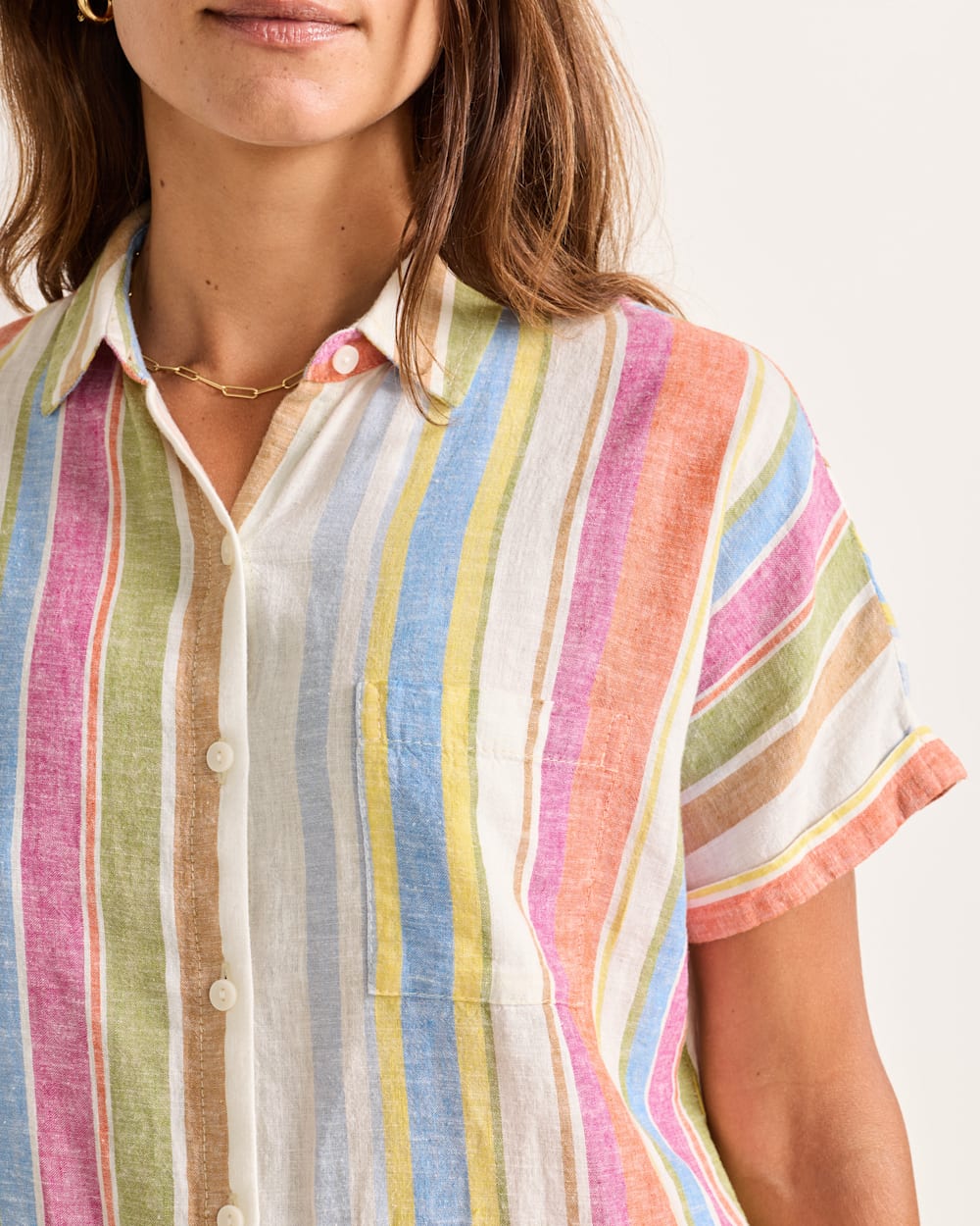 PENDLETON WOMEN'S SHORT-SLEEVE STRIPE LINEN SHIRT