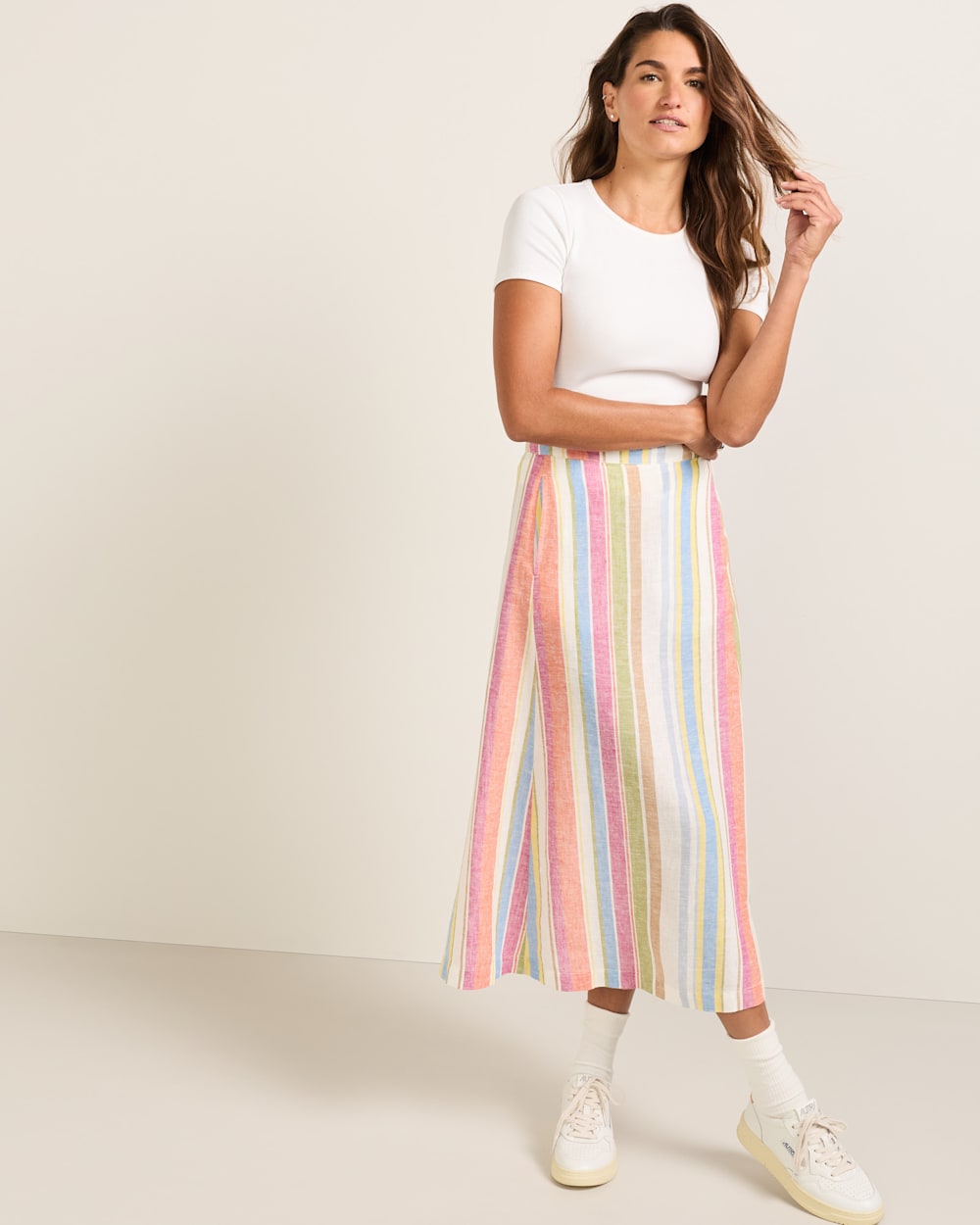 PENDLETON WOMEN'S STRIPE LINEN MIDI SKIRT