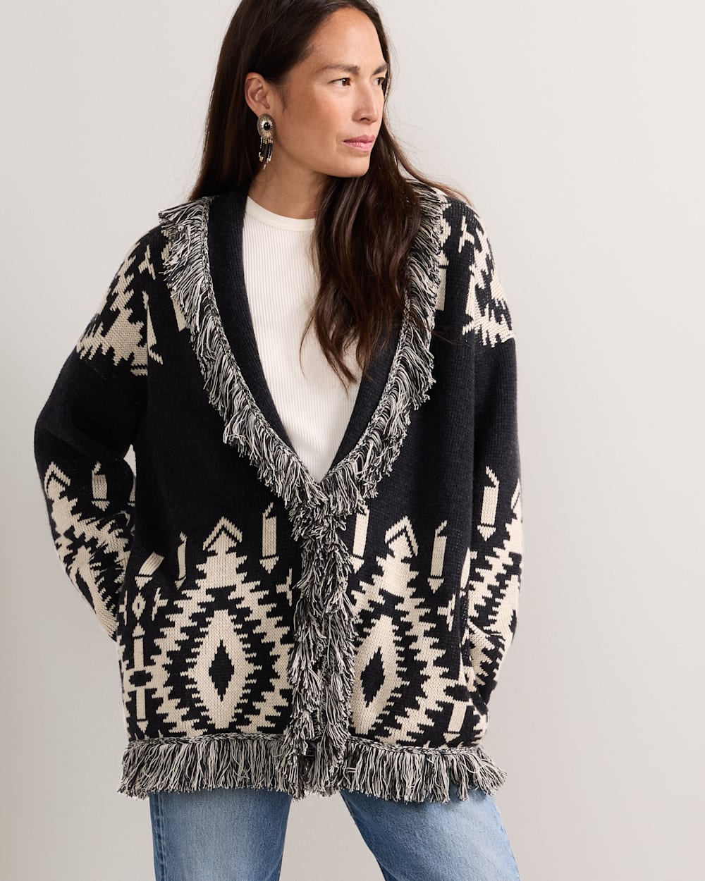 PENDLETON WOMEN'S GRAPHIC FRINGE CARDIGAN