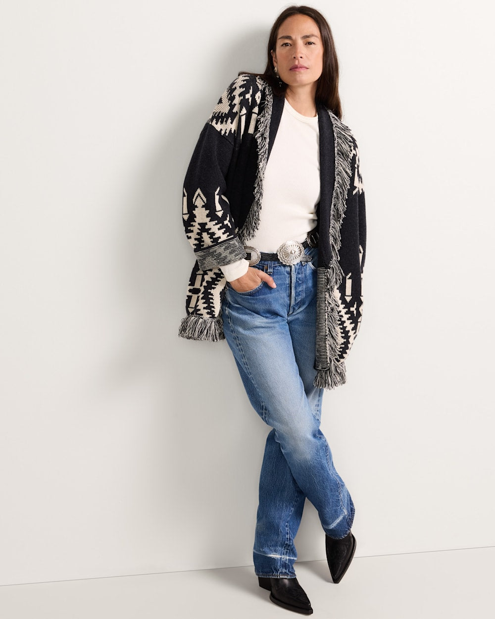 PENDLETON WOMEN'S GRAPHIC FRINGE CARDIGAN