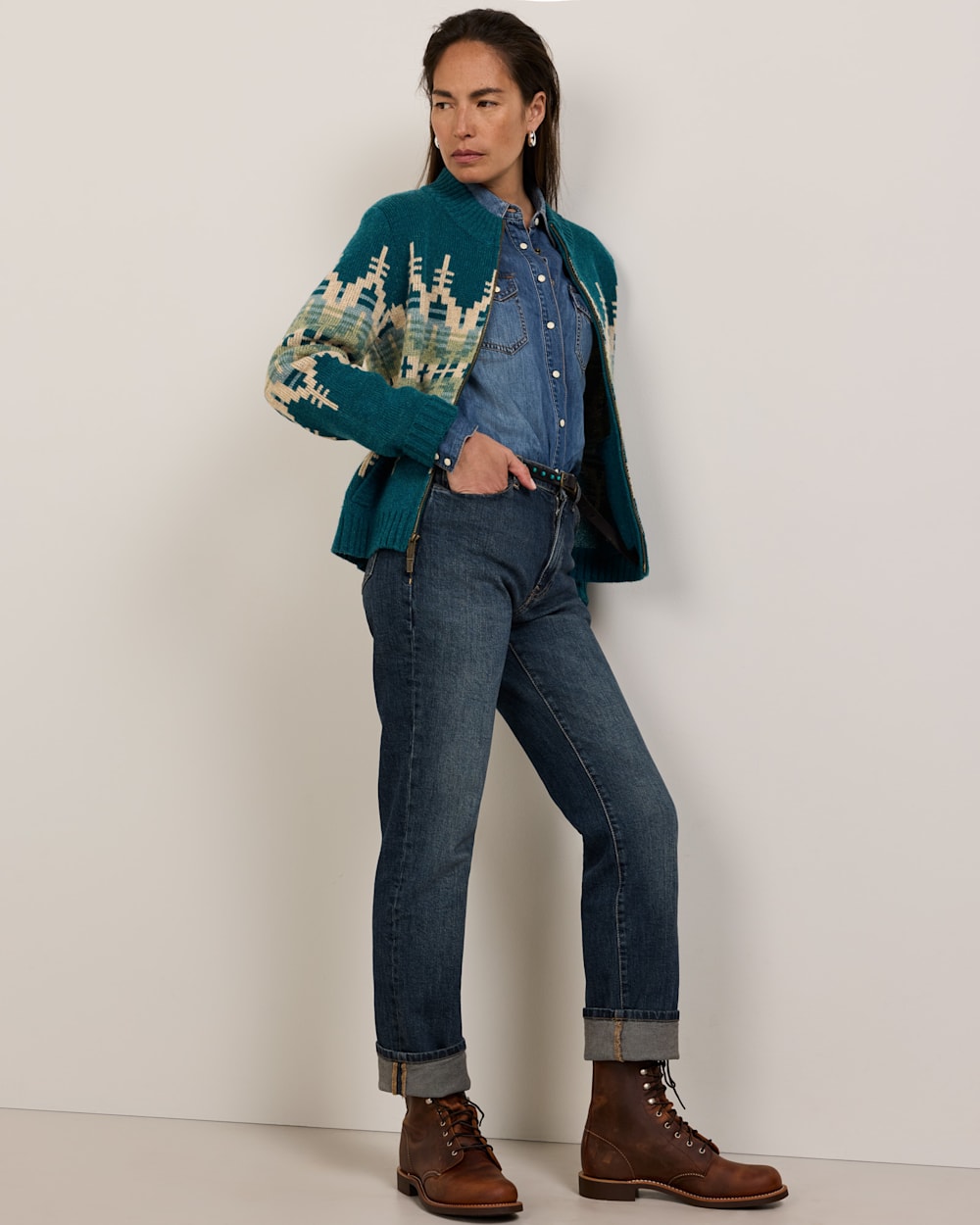 PENDLETON WOMEN'S GRAPHIC SHETLAND COLLECTION ZIP CARDIGAN