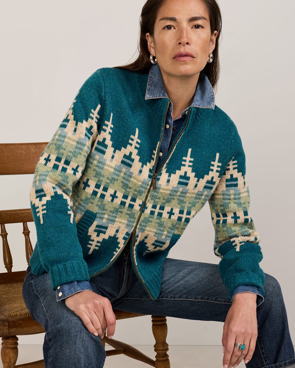 PENDLETON WOMEN'S GRAPHIC SHETLAND COLLECTION ZIP CARDIGAN