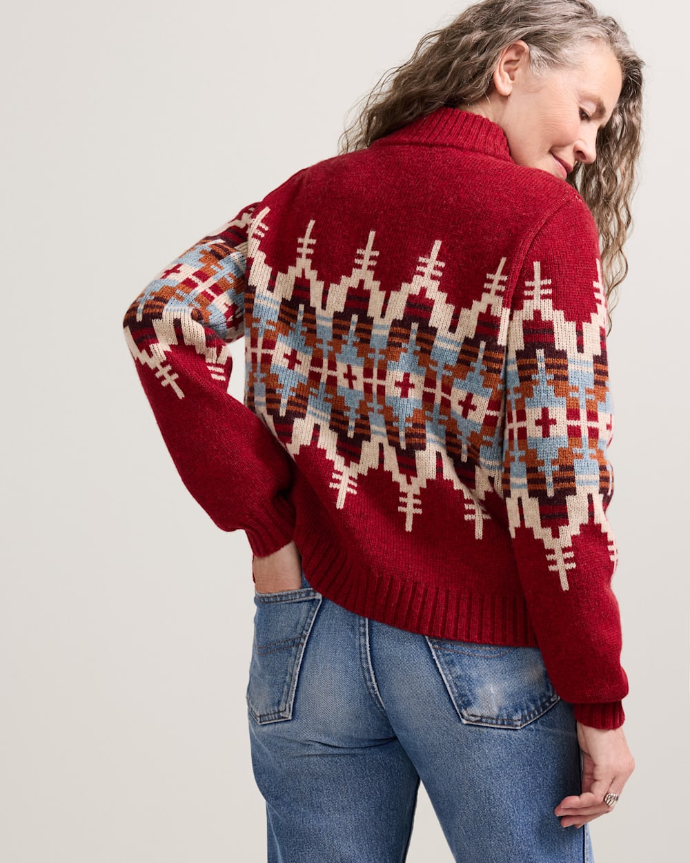 PENDLETON WOMEN'S GRAPHIC SHETLAND COLLECTION ZIP CARDIGAN