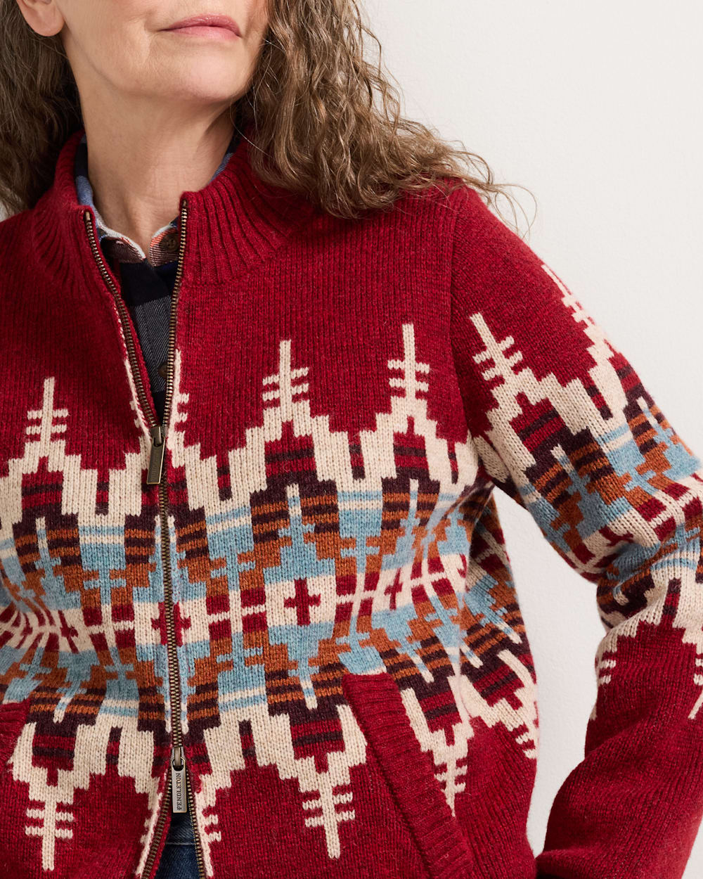 PENDLETON WOMEN'S GRAPHIC SHETLAND COLLECTION ZIP CARDIGAN
