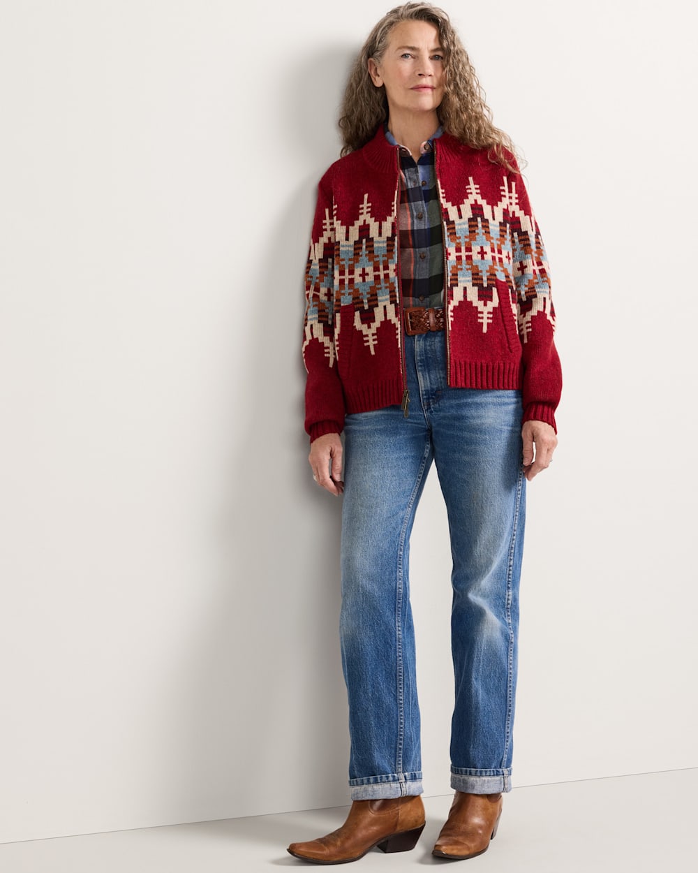 PENDLETON WOMEN'S GRAPHIC SHETLAND COLLECTION ZIP CARDIGAN