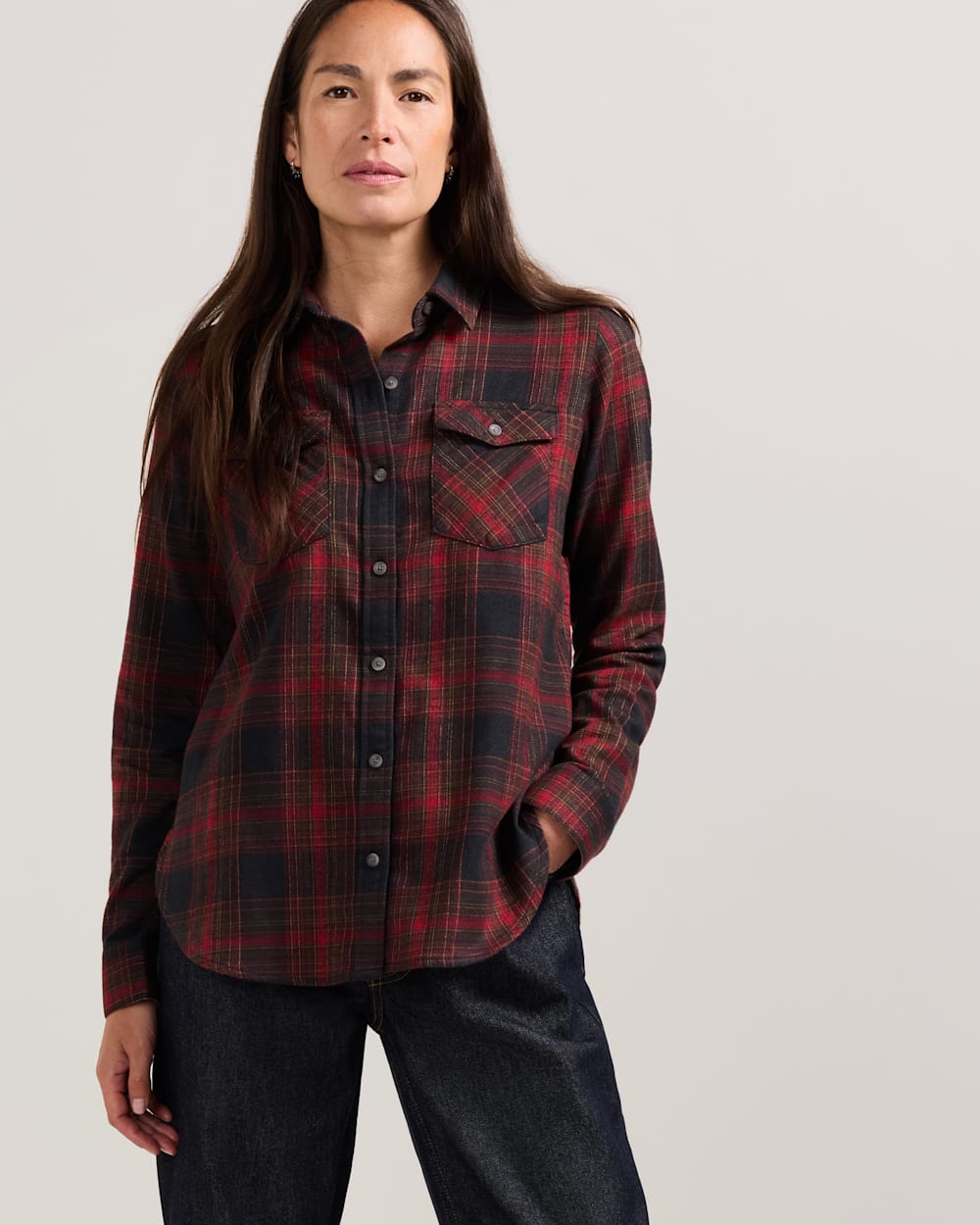 PENDLETON WOMEN'S PLAID PERFECT TWO POCKET FLANNEL SHIRT