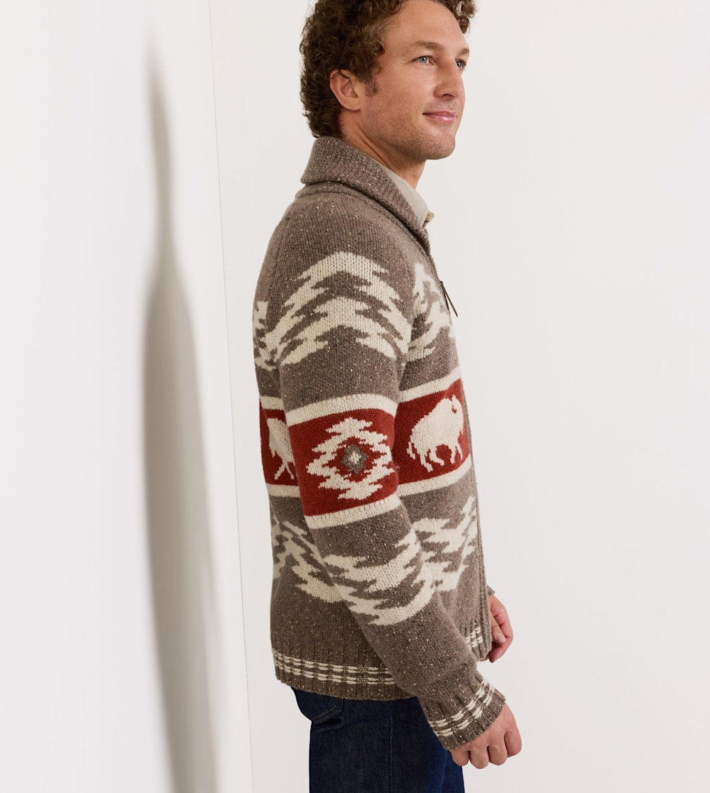 PENDLETON MEN'S BISON LAMBSWOOL ZIP CARDIGAN