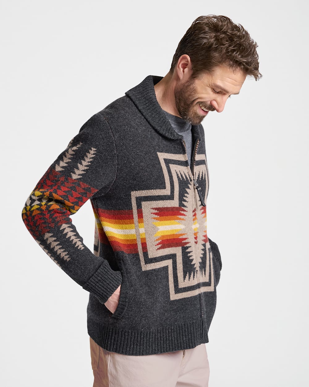 PENDLETON MEN'S HARDING ZIP LAMBSWOOL CARDIGAN
