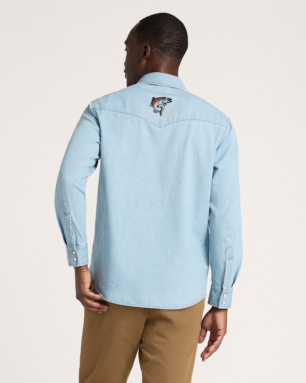 PENDLETON MEN'S SALMON EMBROIDERED DENIM GAMBLER SHIRT