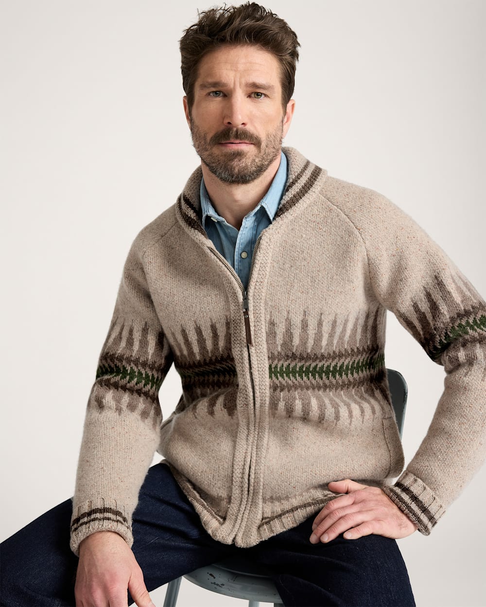 PENDLETON MEN'S SAWTOOTH BUCK LAMBSWOOL ZIP CARDIGAN